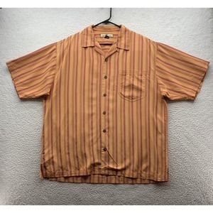 Tommy‎ Bahama Silk Hawaiian Shirt Mens L Large Retro Striped 90s Vibe Dad Casual